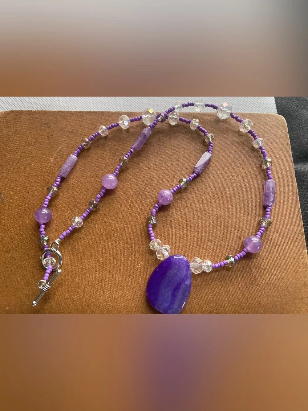 Handmade Purple Beaded Pendant Necklace - Elegant Women Jewelry